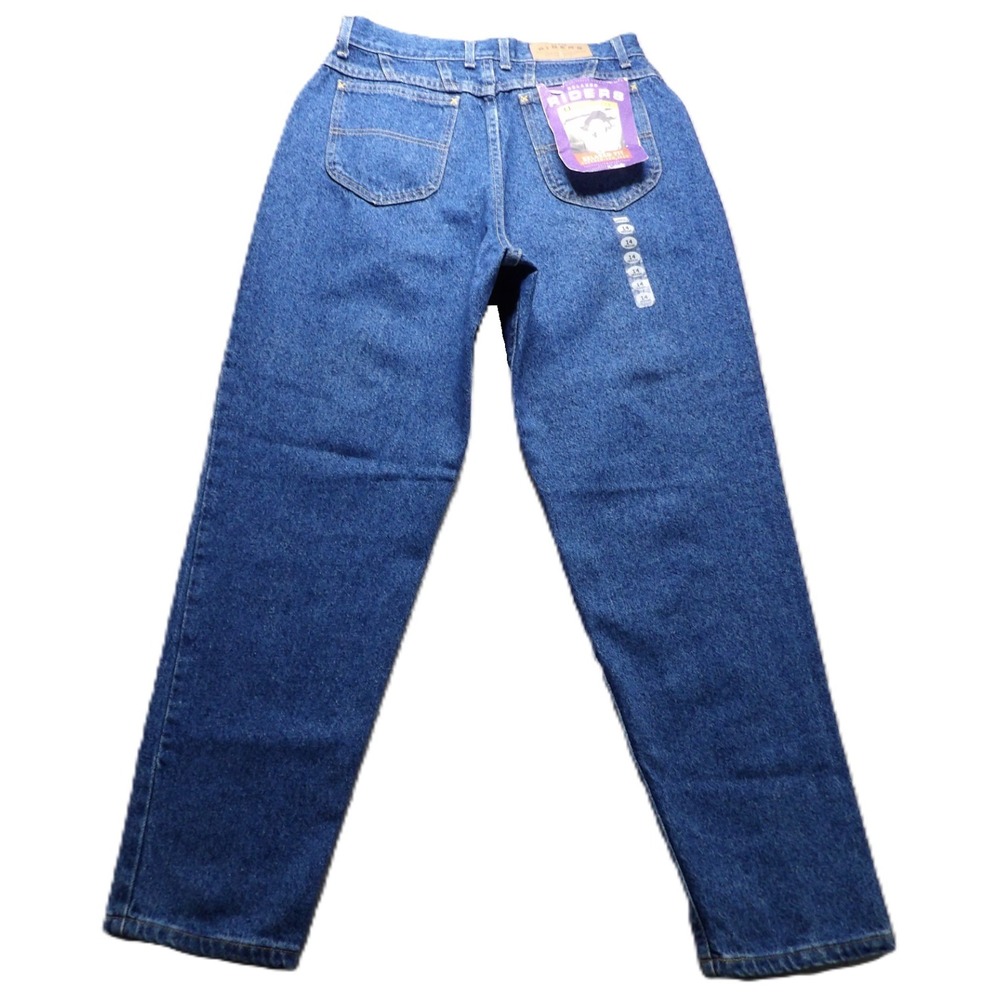 NWT VTG 90s Riders Denim Relaxed Tapered Blue Jeans Women 14 USA Made Retro Logo